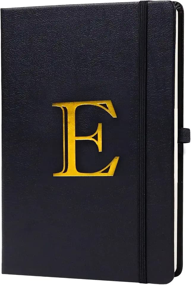 Business Notebook for Men Women, A5 Journal Notebook with A-Z , Dual-Sided Writing Paper Notebook with Dividers, Travel Journal for Teens, 200 Pages Leather Journal for Writing, Work, Meetings Black,E