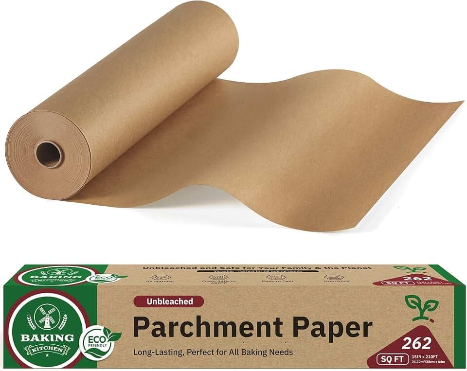 Aozita Unbleached 15in x 210ft Parchment Paper Roll for Baking- 262 Sq.Ft
