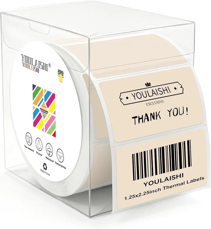 2.25 x 1.25 inch Thermal Sticker Labels - Roll of 1000 Thermal Labels,Rectangular Light Brown Stickers for Bar-Codes, Address, Compatible with Zebra and Rollo Printers(Light Brown)