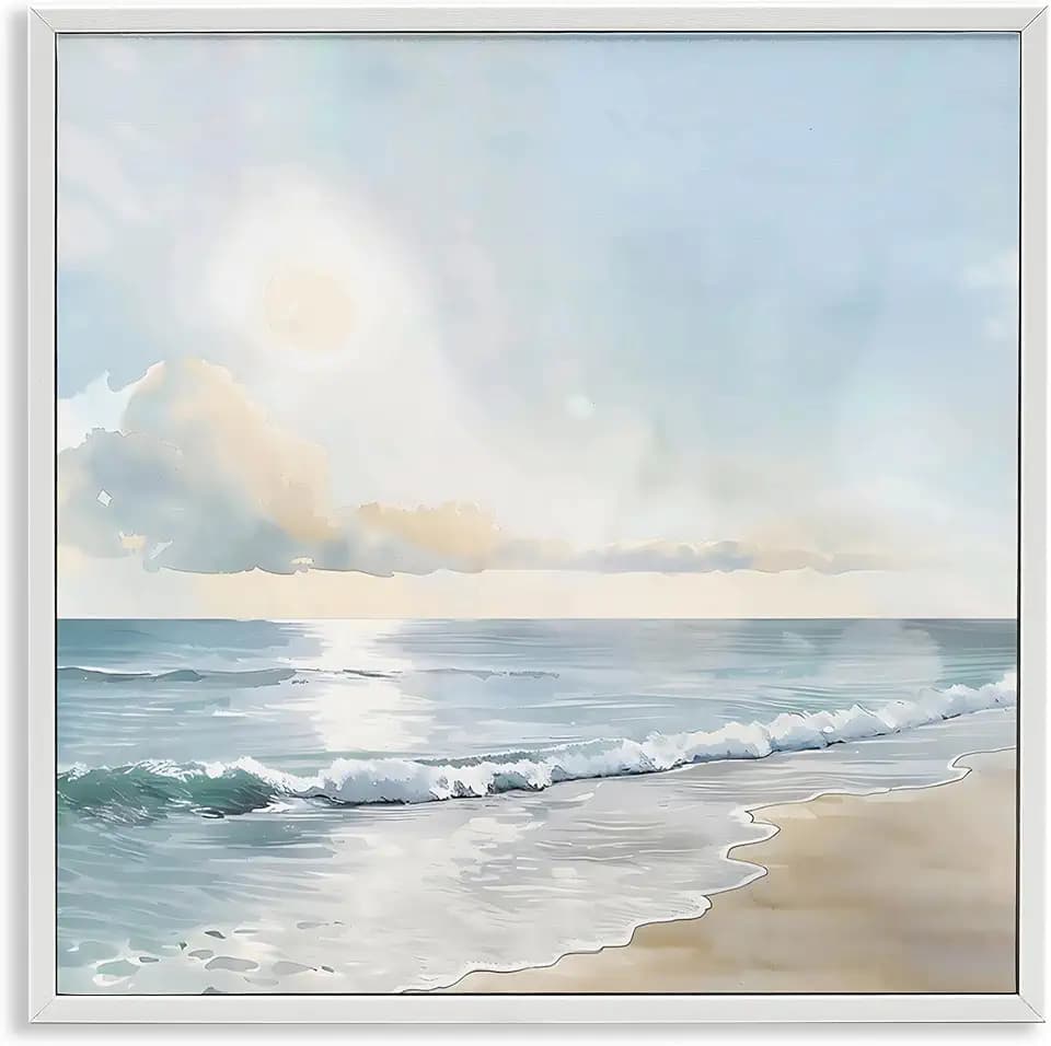 Blue Seascape Beach Horizon, 12 x 12 Inch Framed Giclée Print
