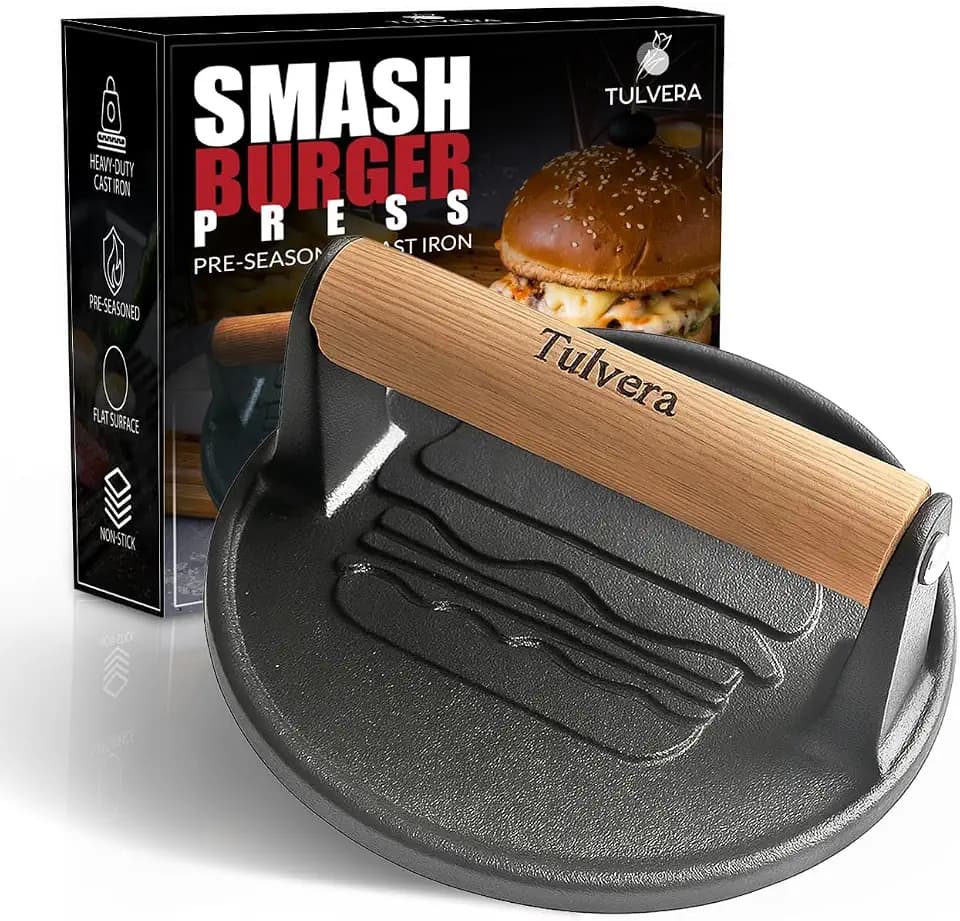 Smash Burger Press, Cast Iron Hamburger Smasher Tool for Steak, Bacon, Meat