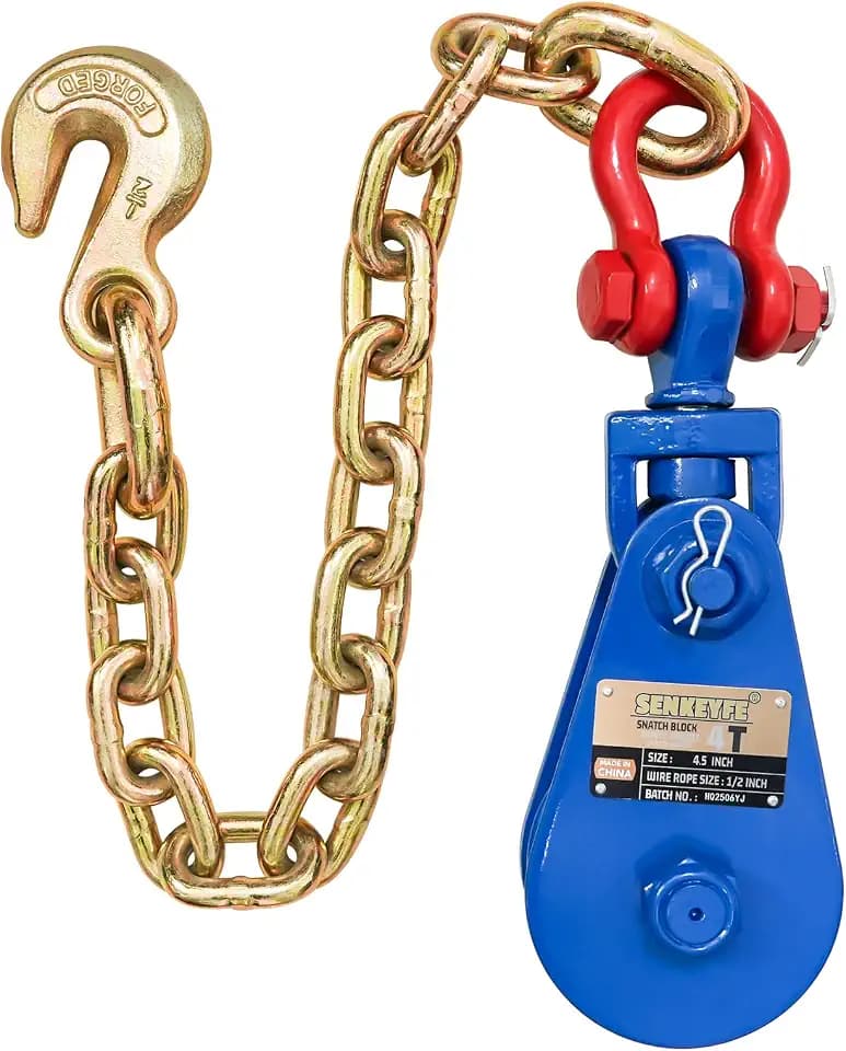 Upgraded Snatch Block with Chain, Snatch Block 4 Ton WLL, for 1/2" Wire Ropes,Snatch Block Pulley for Towing and Recovery,Rollback Wrecker Car Carrier Tow Truck Accessories
