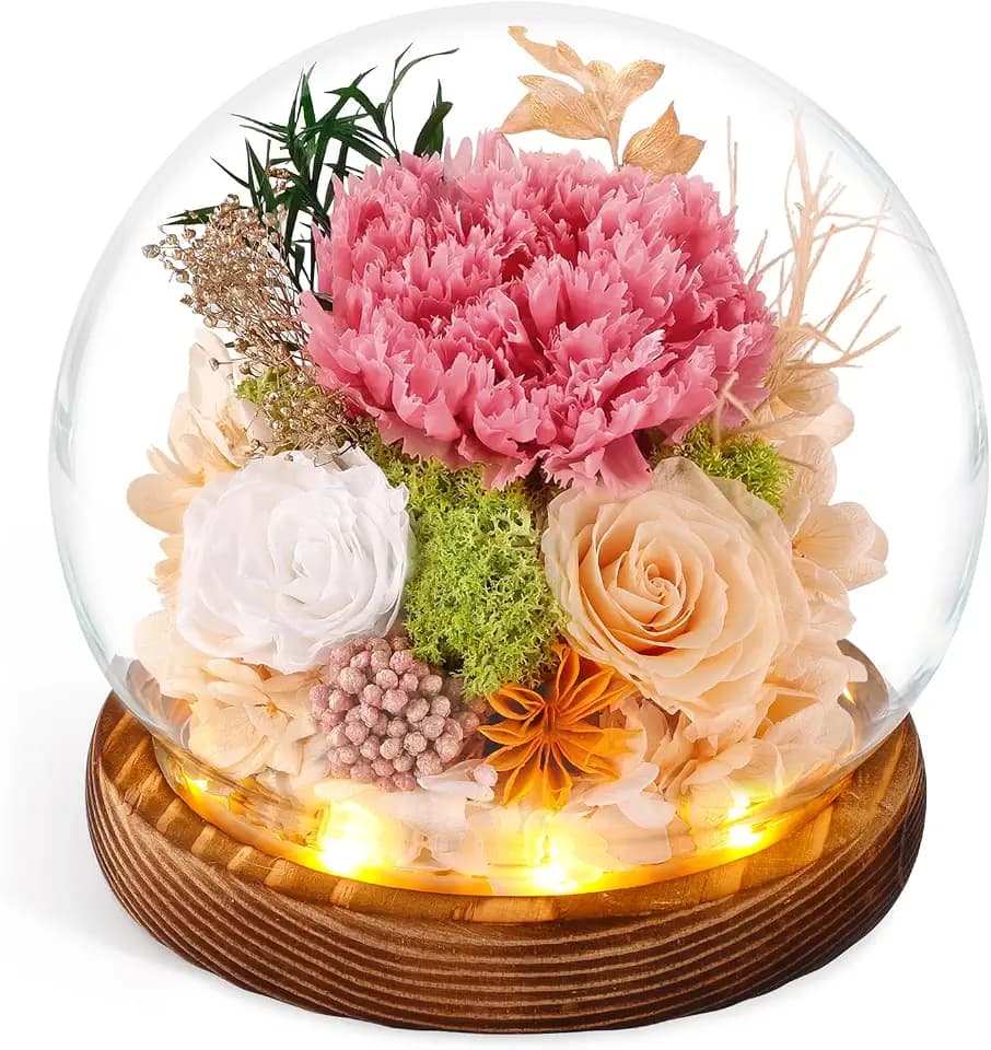 FIACO Gifts for Mom Flowers for Delivery Birthday Gifts for Women Grandma Forever Preserved Eternal Rose in Glass Dome Mother Days Valentines Anniversary for Girlfriend Wife Her, Pink Carnation