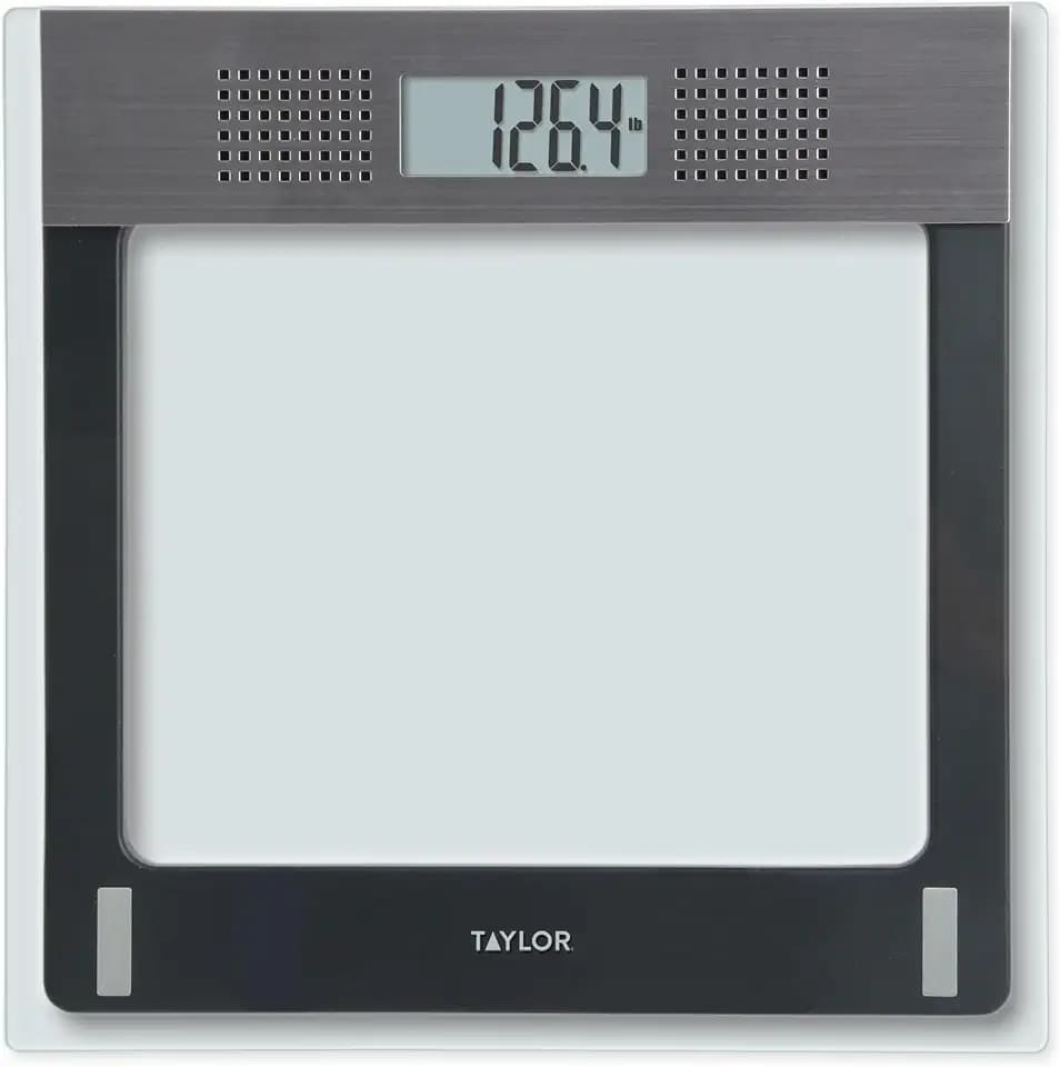 Taylor Talking Bathroom Scale for Seniors, 440 lb Capacity Glass Digital Body Weight Scale with Loud Voice Readout, Gray