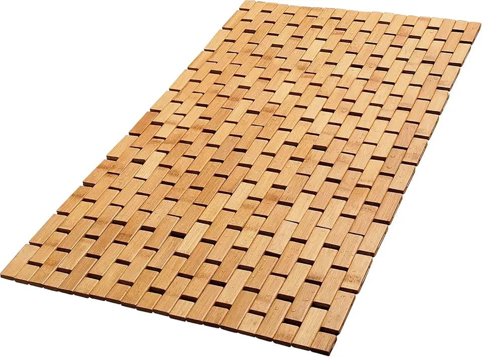 Bamboo Bath Mat, 34 x 18 Inch Foldable Roll-Up Wood Bathmat
