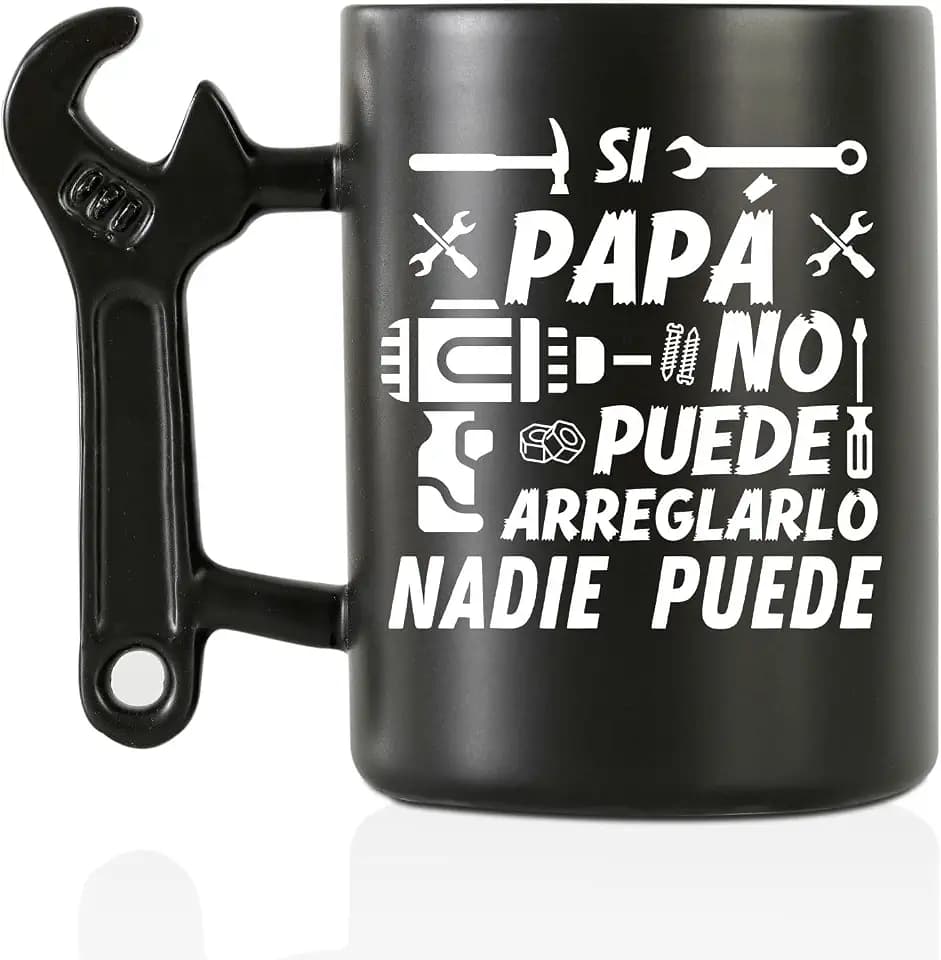 Onebttl Dad Gifts Coffee Mug with Wrench Spanner Handle, Gifts for Dad from Daughter and Son, 13.5oz Funny Ceramic Mug for Father on Birthday, Father's Day, Christmas - Spanish Dad, Regalos para papá