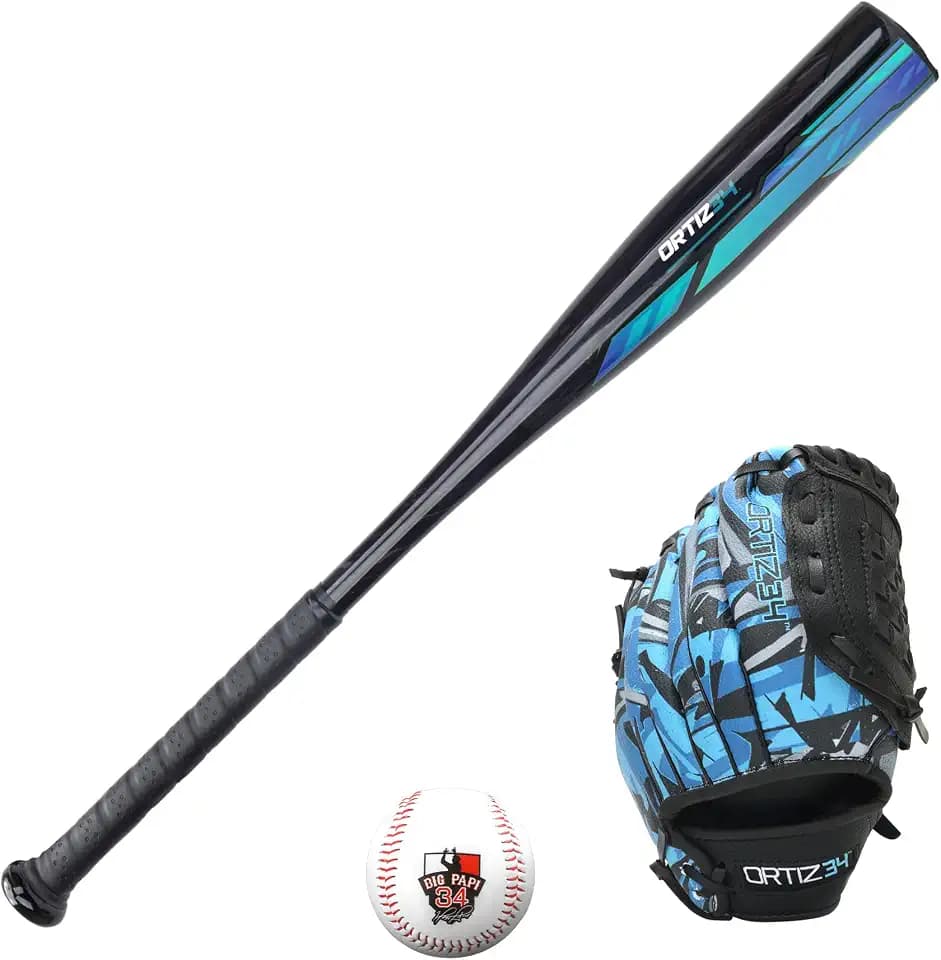 Ortiz34 Youth T-Ball Set, 25” Signature Aluminum T-Ball Bat with -10 Drop, Foam Core T-Ball, 9” Lightweight Youth Glove, Vibrant Graffiti Print