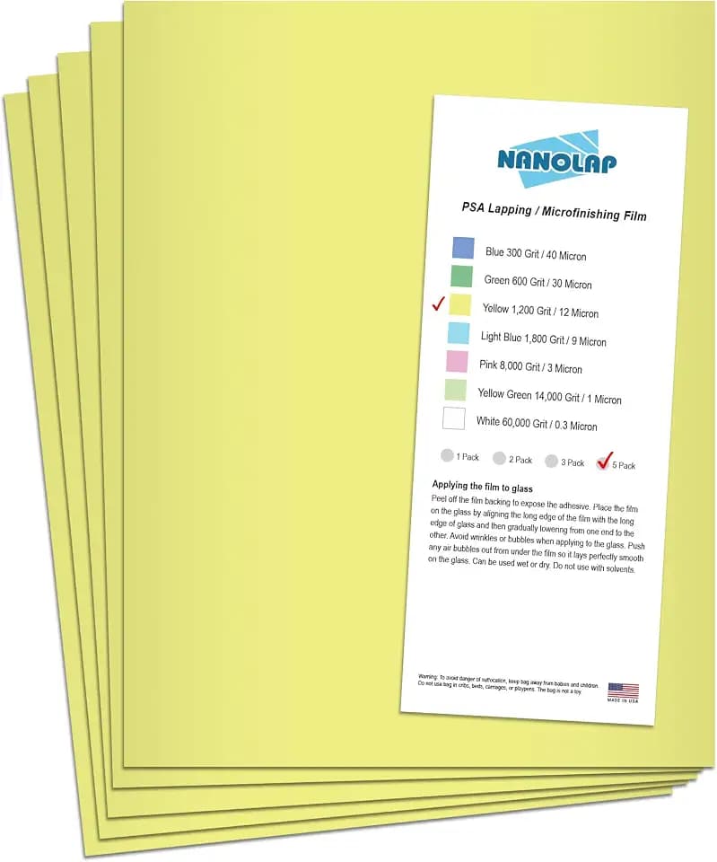 PSA Lapping Film, 5 Pc 12 Micron (1,200 Grit) Adhesive Polishing Paper, 8-1/2” x 11” Microfinishing Fine Sanding Paper, Sanding Film for Scary Sharp Sharpening System, Aluminum Oxide AO