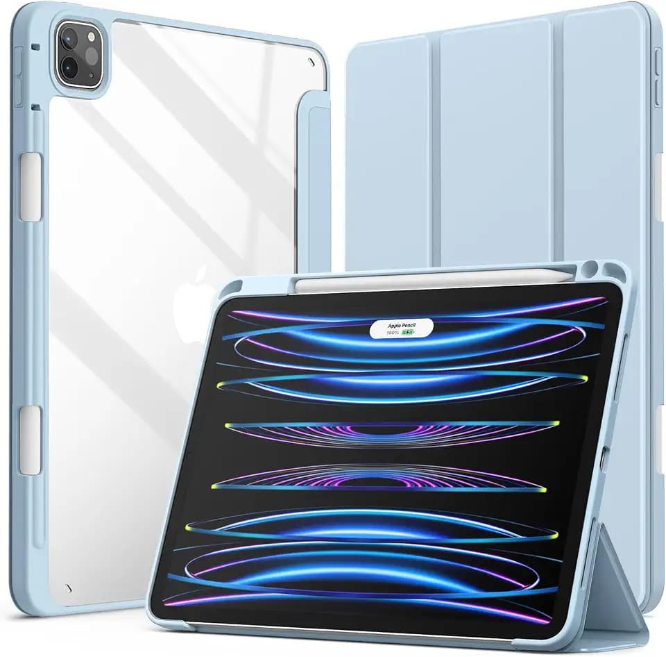 JETech Hülle für iPad Pro 11" 4/3/2/1 (2022/2021/2020/2018), Hellblau | Transparente Rückseite, Stifthalter, Schlanker Stoßschutz, Dreifach-Ständer