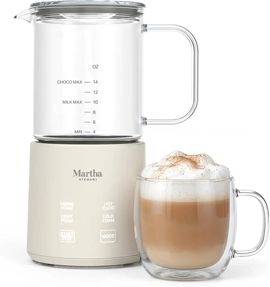 Martha Stewart 10oz Milk Frother & Steamer, 4 Presets, 300ml Glass Pitcher