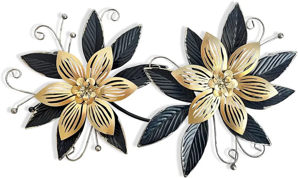 LIFFY Black Wall Decor,15" 3D Multi-layer Metal Flowers Wall Decor, Rustic Modern Floral Sculpture for Indoor Kitchen Bedroom Living Room Office Outdoor Garden Patio