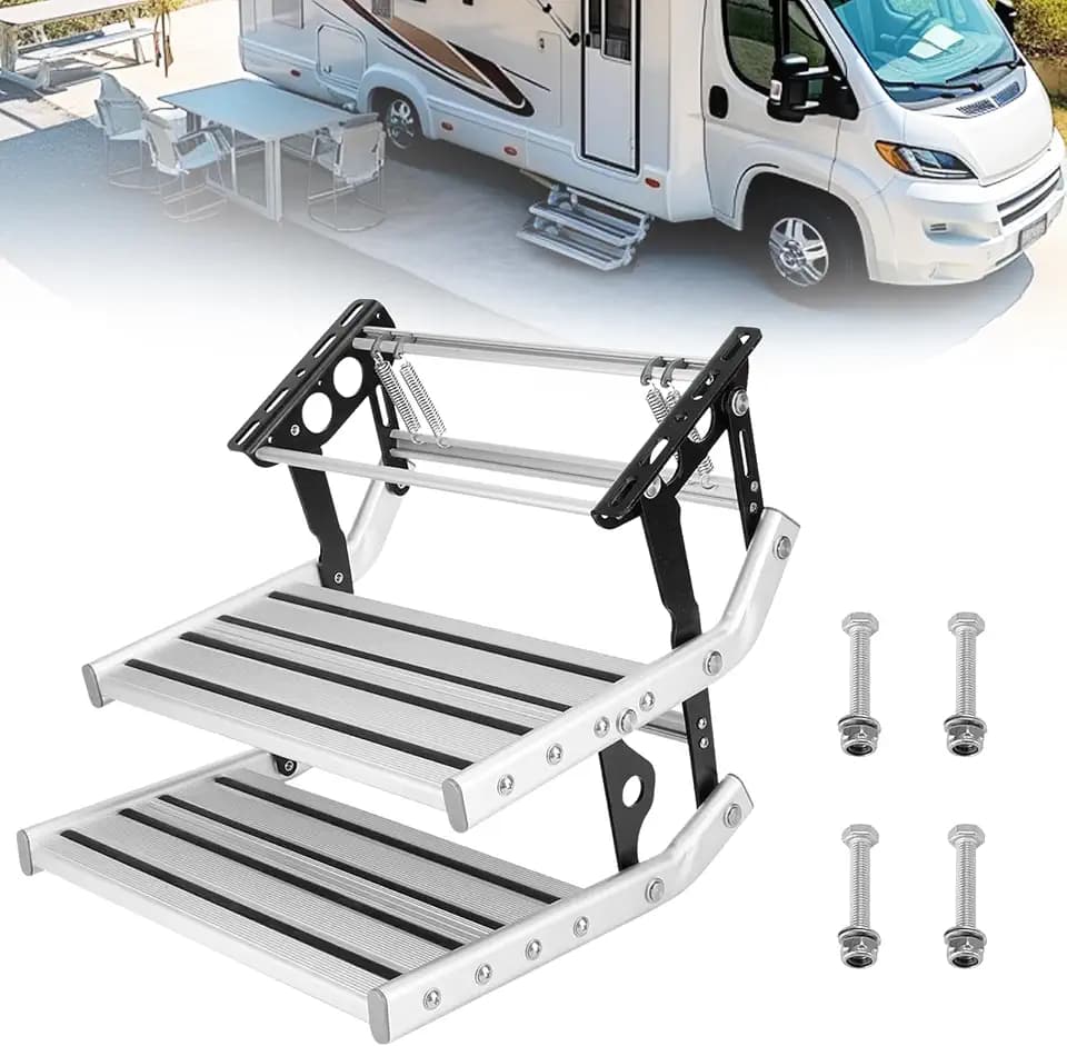 Zweistufige Trittstufe für Wohnmobil, Manuelle Aluminiumlegierung klappbare einzelne Stufe Trittstufen Leiter ausziehbar Teleskoppedal Anti Rutsch für Wohnmobil RV Reiseanhänger Caravan