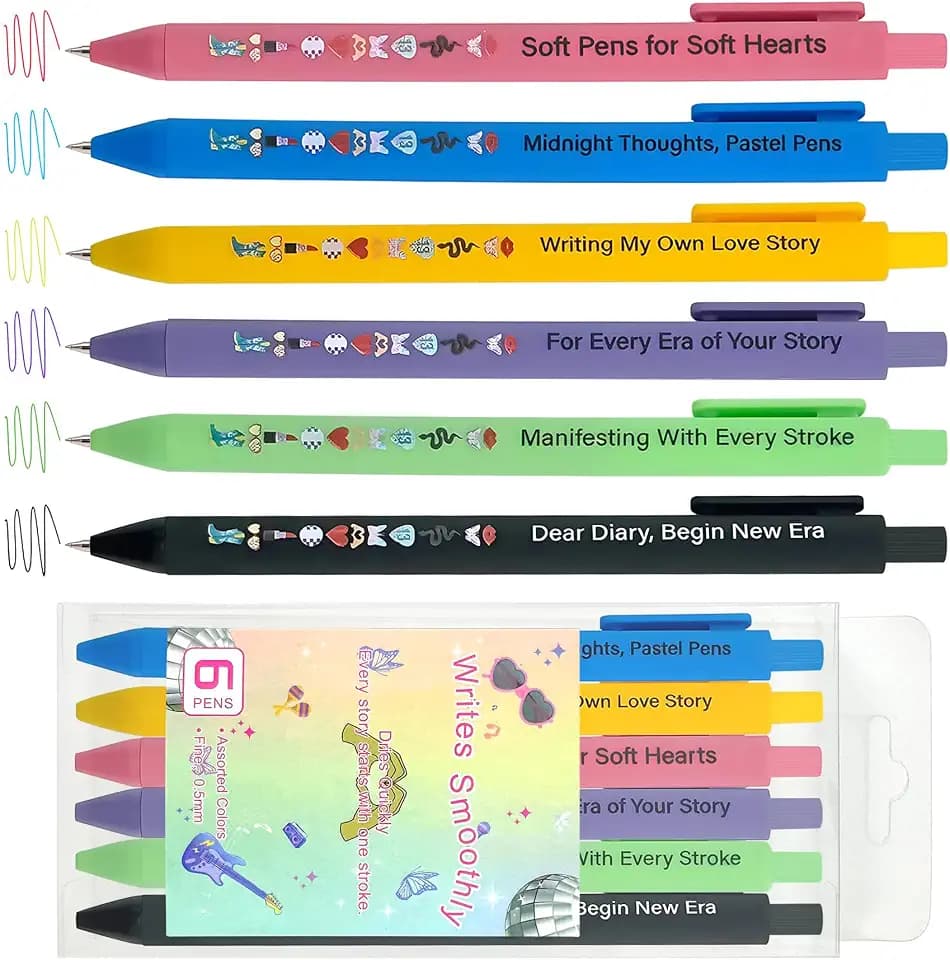6-Pack Taylor Neutral Pens - Music Lovers Gift Set, Retractable Pens for Journaling and Note Taking, Taylor Gifts Merch,School Supplies for Teachers & Students (Multicolor)
