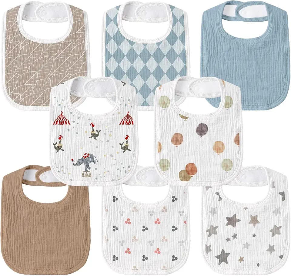 Muslin Bibs for Baby Boy, Adjustable Fit for Drooling and Teething Toddler