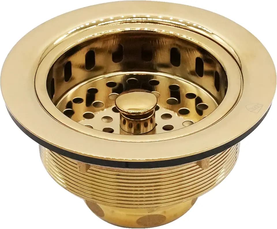 Westbrass D214-01 3-1/2" Post Style Large Kitchen Sink Basket Strainer, Polished Brass