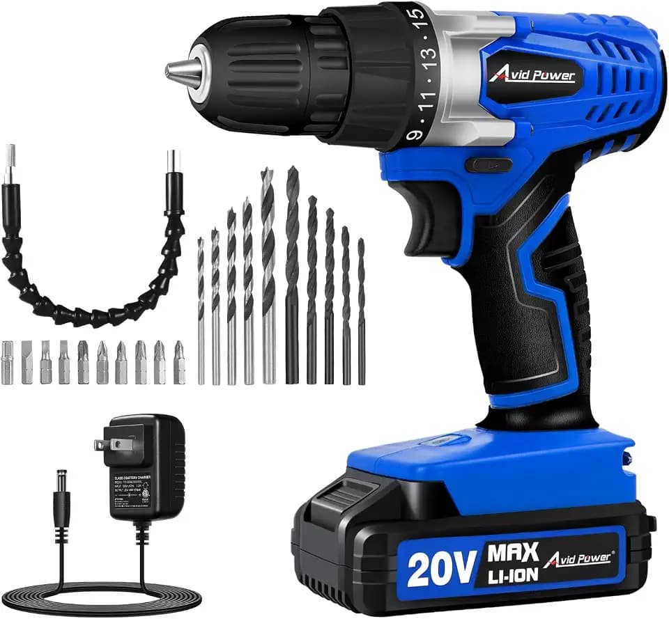 AVID POWER 20V Cordless Electric Drill Set 3/8“ Power Driver Kit for DIY