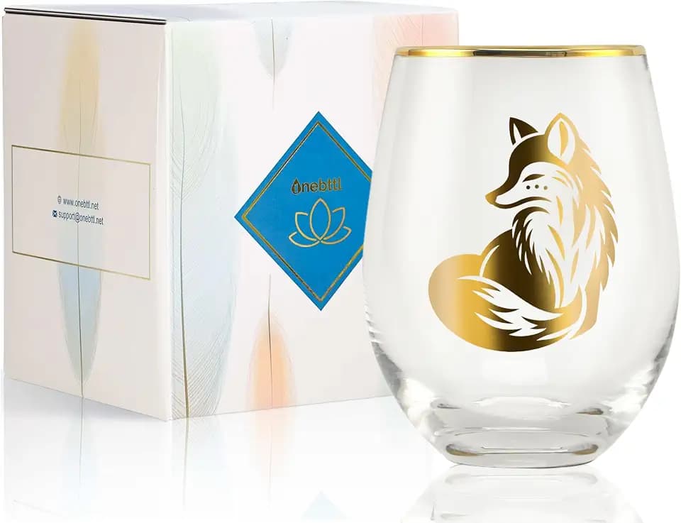 Onebttl Fox Gifts for Lovers on National Fox Day, Birthday and Christmas - 17 Oz Stemless Wine Glass