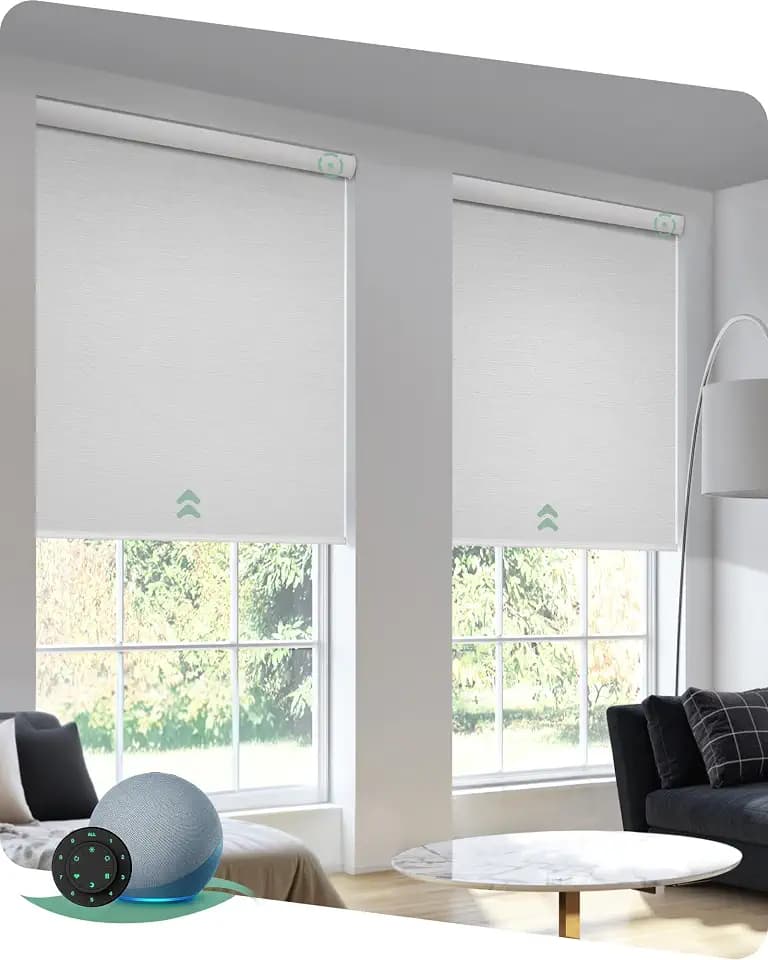 Yoolax Motorized Blinds with Remote, Blackout Jacquard White, 45" W x 72" H
