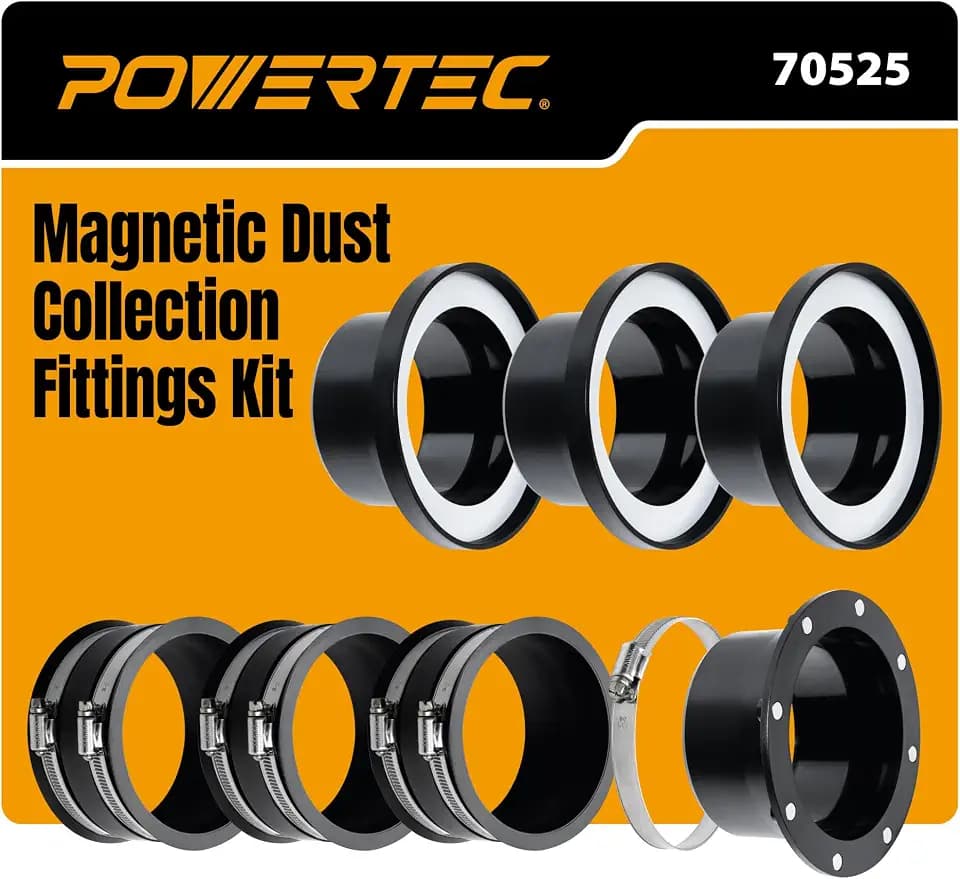POWERTEC 70525 4" Magnetic Dust Collection Fittings Starter Kit for Dust Collectors, 3-Machine Connection Set for Quick-Connect 4" Hose to Woodworking Machine Ports
