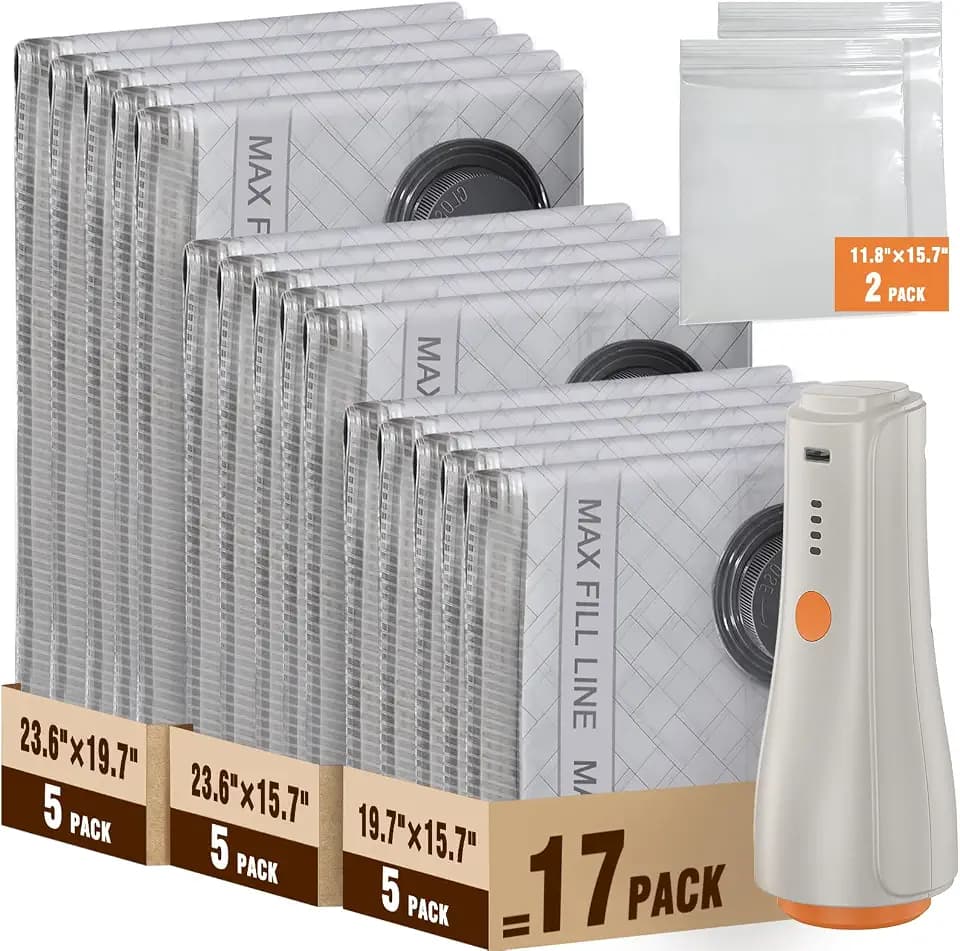 QcoQce Vacuum Seal Bags for Clothing with Rechargeable Electric Pump