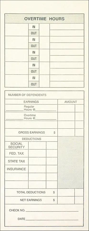 Adams Time Cards, Weekly, 2-Sided, Overtime Format, Named Days, 3-3/8" x 9", Manila, Green/Red Print, 200-Count (9791-200)