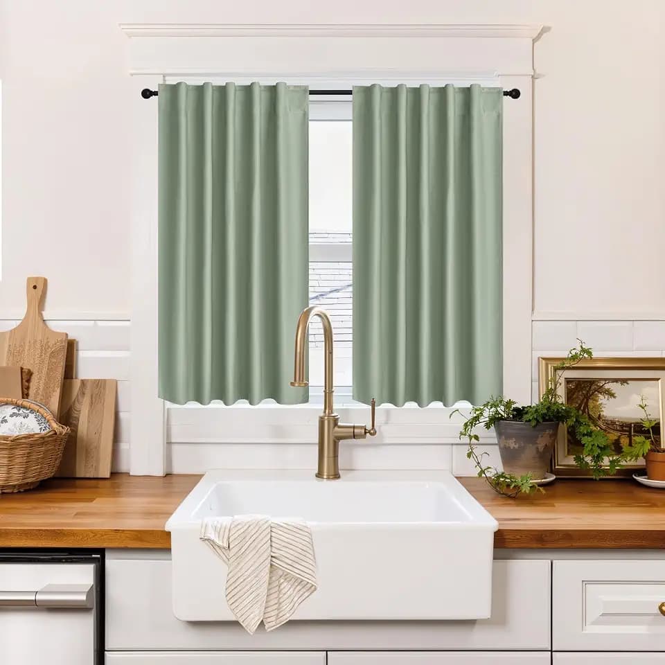 RYB HOME 100% Blackout Short Curtains for Small Window, Back Tab