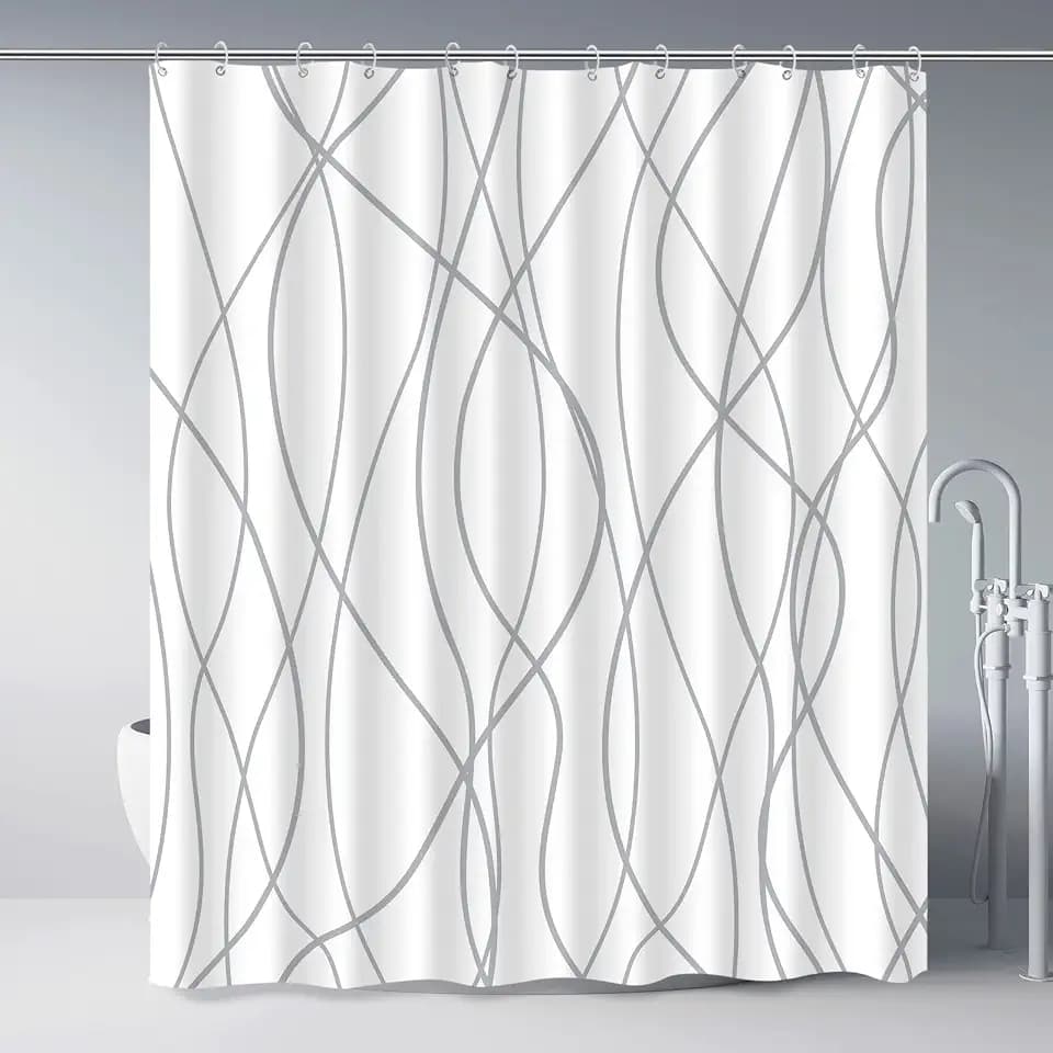 Striped Shower Curtain for Bathroom, Grey White, 72" W x 72" L