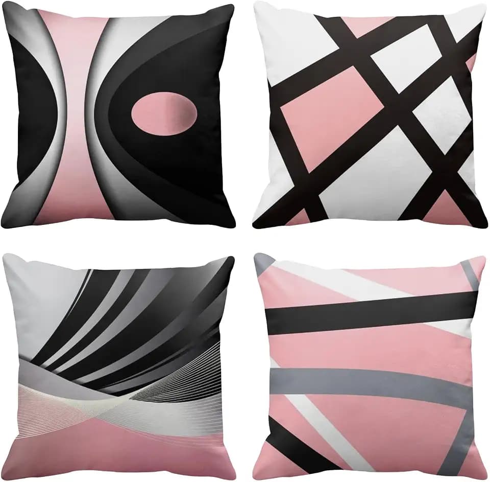 Emvency Throw Pillow Covers Set of 4, 18 x 18 Inch, Bold Stripes Pink