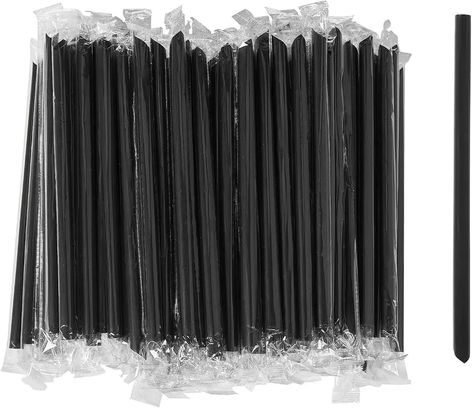 Disposable Black Plastic Boba Straws 9 Inch-11mm Extra Wide Diameter Individually Wrapped 600 Count Bulk for Bubble Tea, Smoothies, Milkshakes-Shatterproof, Elegant for Parties, Cafes, Upscale Events