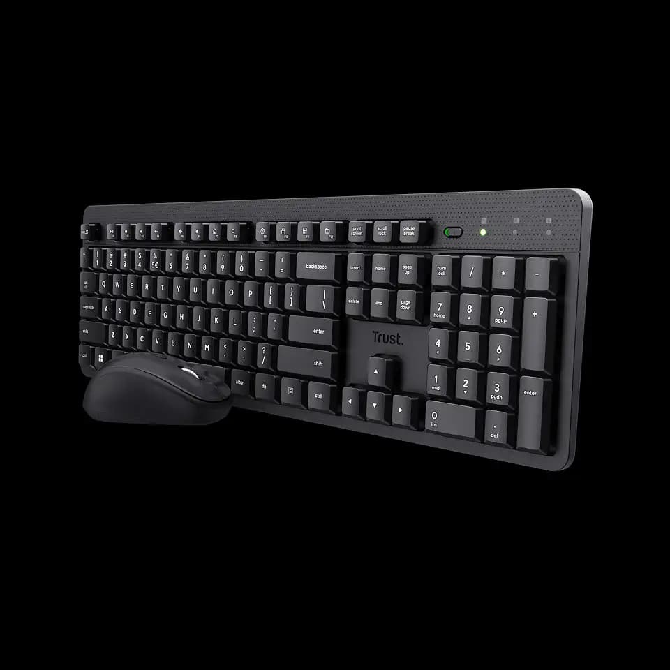 Trust Ymo II Silent Wireless Keyboard and Mouse Set QWERTY UK Layout, Floating Low Profile Keys, Spill-Resistant, One USB Receiver, Ambidextrous Mouse 800-1600 DPI, Quiet Combo for PC Laptop Mac