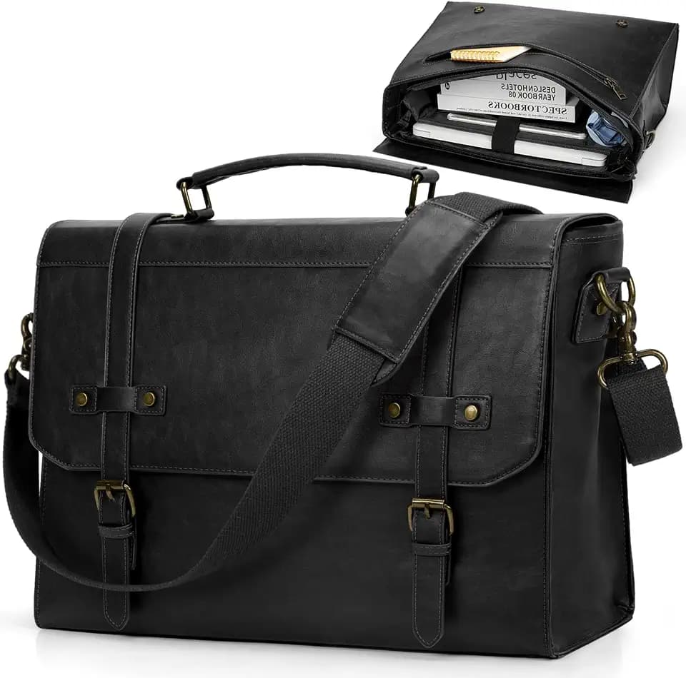RAINSMORE Mens Messenger Bag 17 Inch Waterproof Vintage Leather Laptop Bag