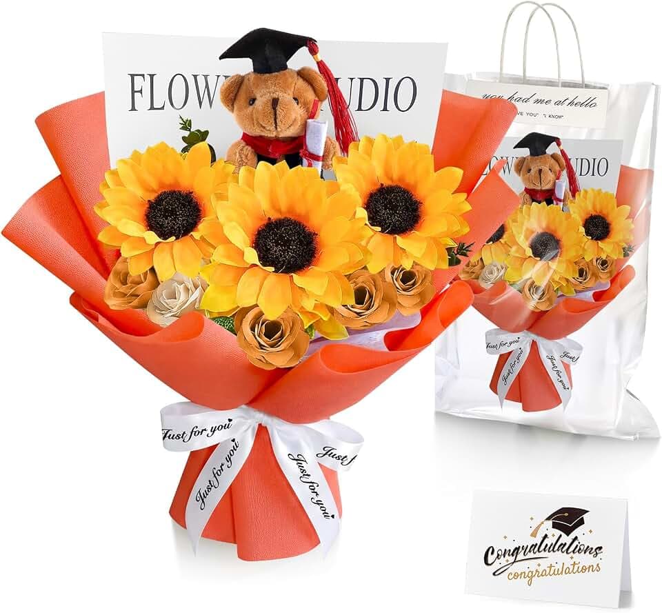 Giegxin 2026 Bear Bouquet Set with Card and Gift Bag, Orange