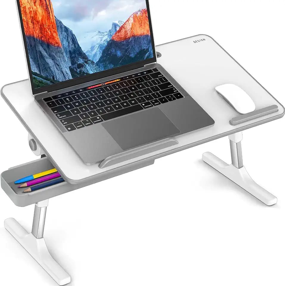 Besign LT05 Adjustable Laptop Table, Lap Desk, Portable Standing Bed Desk, Foldable Sofa Breakfast Tray, Notebook Computer Stand for Reading and Writing, Medium Size, White
