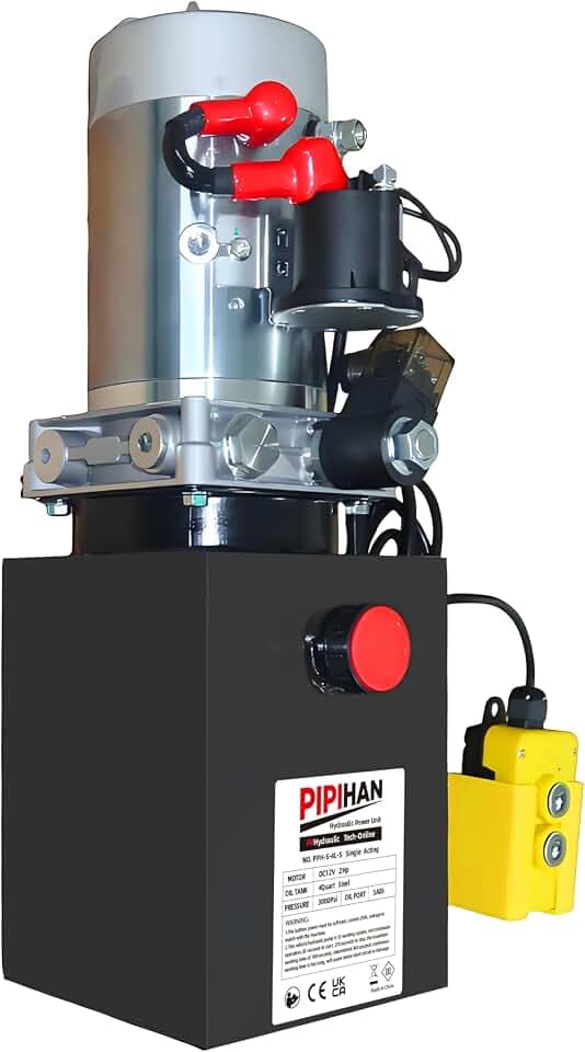 Single Acting Hydraulic Pump 4 Quart Hydraulic Power Units 12V DC Hydraulic Pump SAE#6 Connector for Dump Trailer Car Lifting
