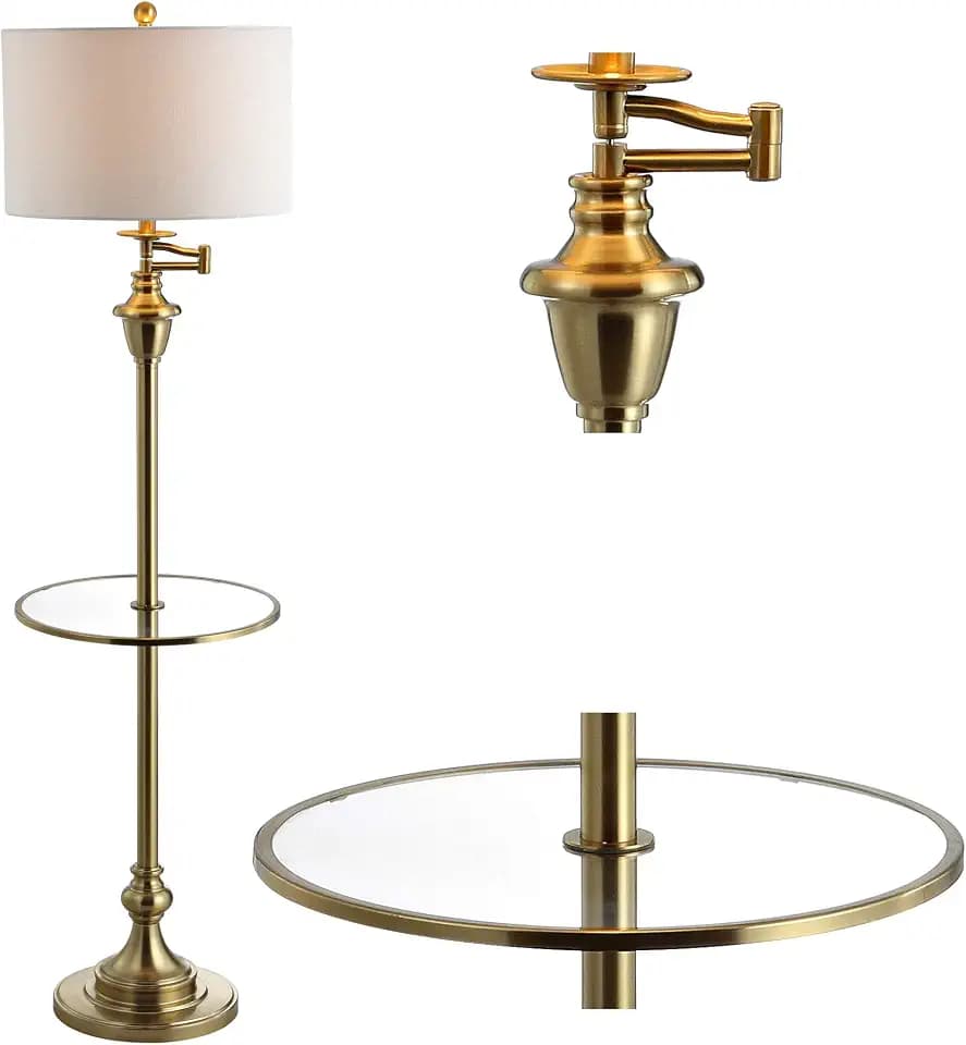 JONATHAN Y Cora 60" Metal Swing Arm Floor Lamp, Brass Gold/Clear