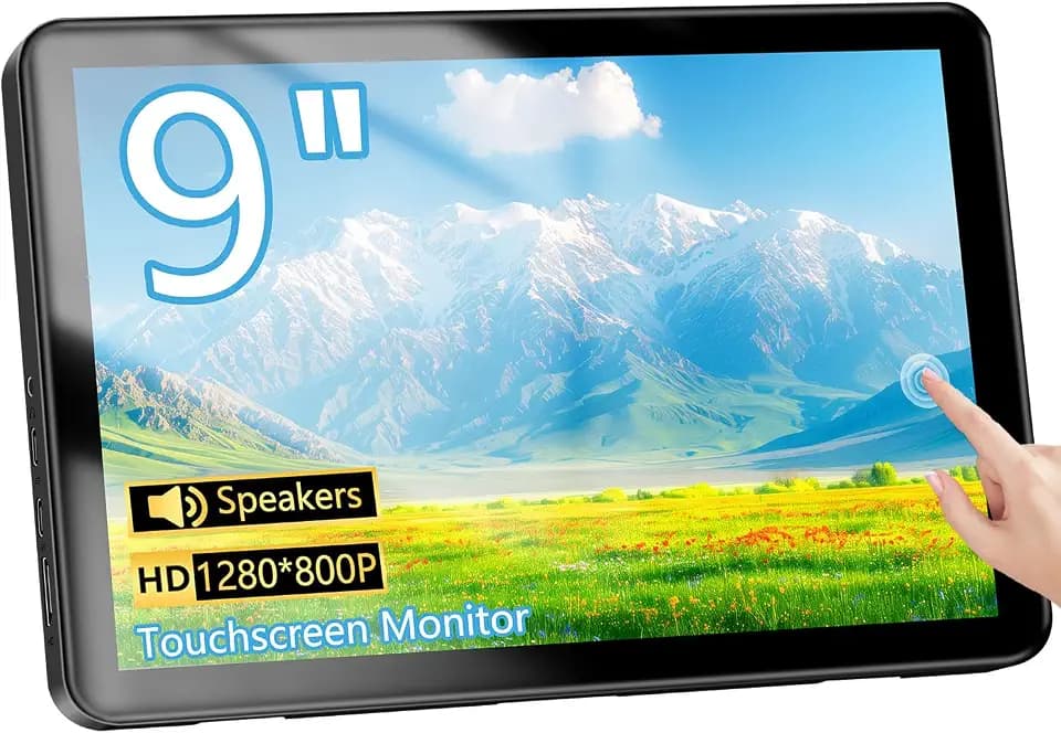 Touchscreen Kleiner Monitor 9 Zoll HD 1280x800P Tragbarer Display, HDMI USBC Mini Monitor für PC Laptop Xbox Switch, Integrierte Lautsprecher & Ständer