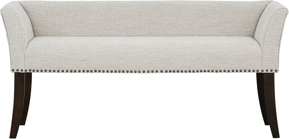 Madison Park Accent Bench for Living Room, Upholstered with Nailhead Trim, & Padded Seat Entryway Bench Small, End of Bed Bench with Back, 49.5" W x 19.25" D x 23" H, White Cream