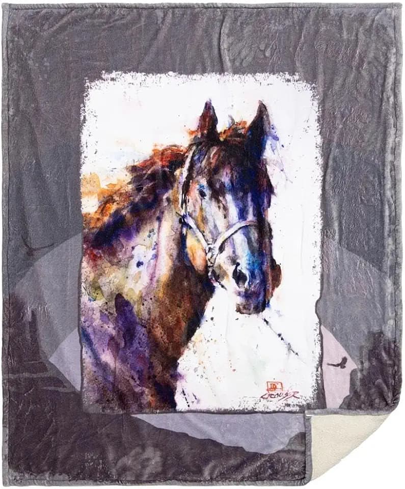 Carstens, Inc. Dean Crouser Plush Sherpa Fleece Oversized Throw Blanket 54" x 68", Pancho Horse