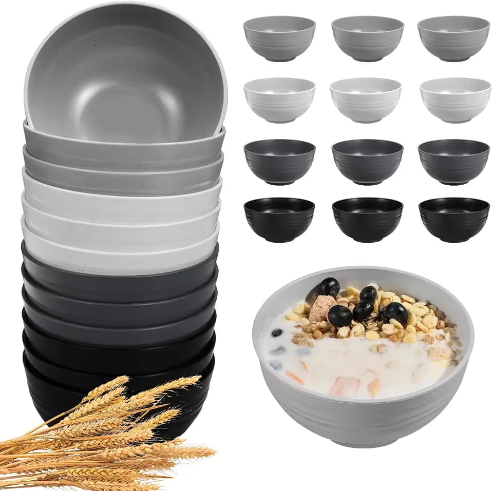 HEYCOME 12 Pcs Unbreakable Cereal Bowls Set, 26 Oz Wheat Straw Bowls Set, Microwave & Dishwasher Safe Bowls for Kitchen, Reusable Plastic Bowls for Soup, Salad and Snack, BPA Free, Multicolor