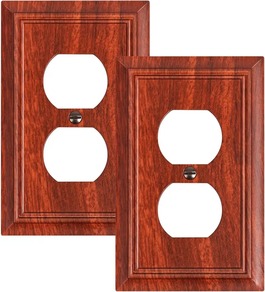 2-Pack Natural Bamboo Fiber Duplex Outlet Cover Plate, Durable Wall Plate