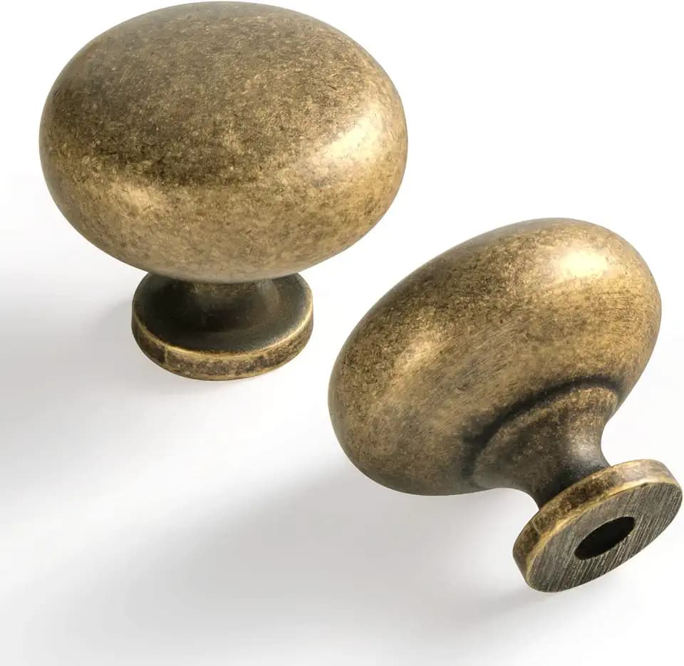 Set of 12 Elegant Antique Brass Cabinet Knobs - Classic Round Kitchen Hardware, Vintage Drawer Pulls Sleek Retro Dresser Handles