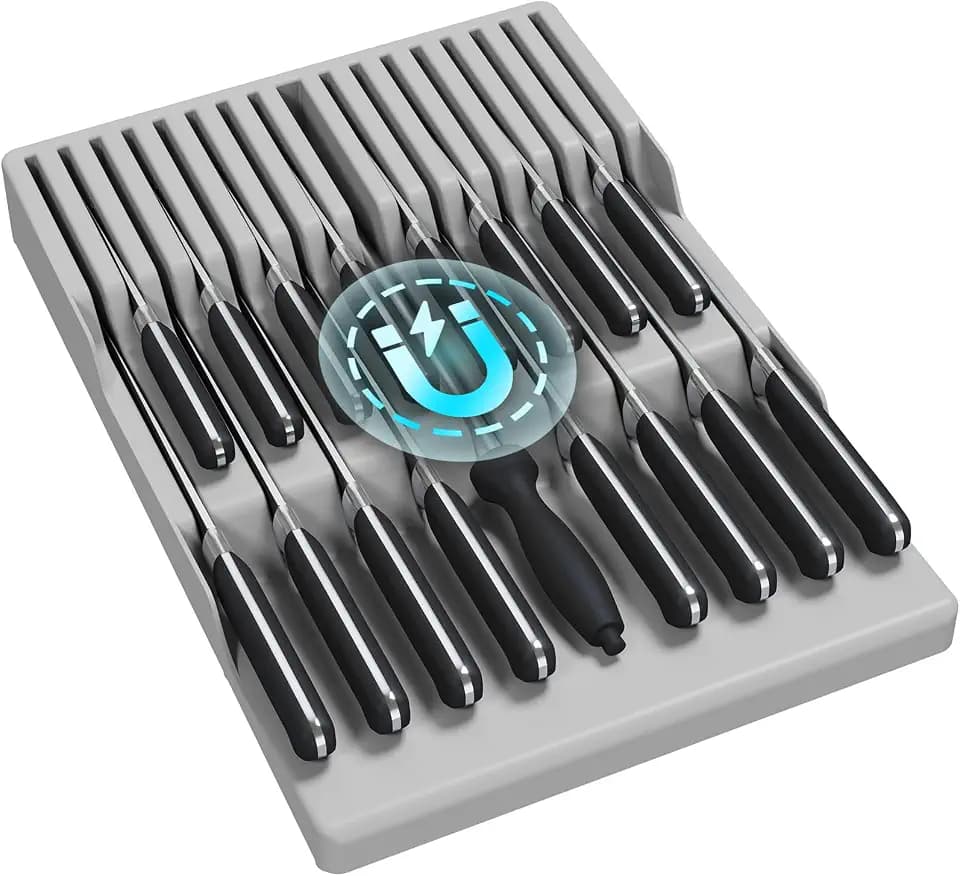 Lifewit Magnetic Drawer Knife Organizers Insert Pastic for 16 Knives, Gray