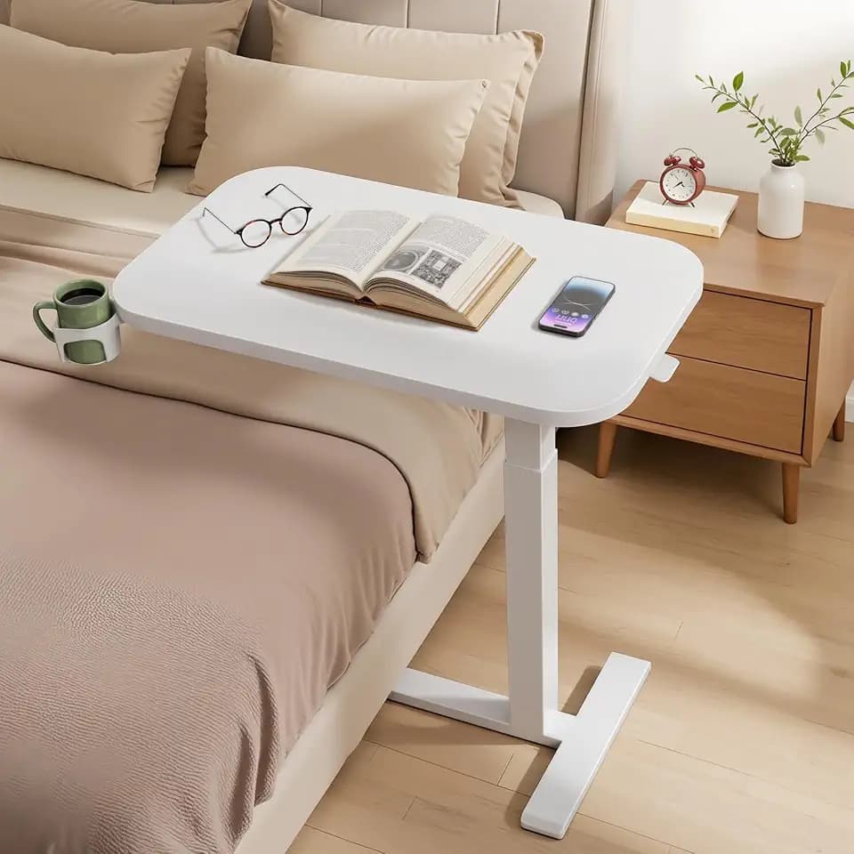 Marsail Mobile Standing Desk with Hidden Wheels, 360° Swivel Cup Holder