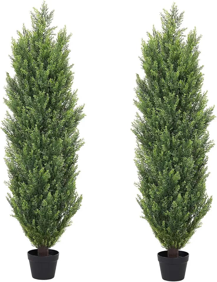 THE BLOOM TIMES 4FT Tall Artificial Topiary Cedar Trees Outdoor Set of 2
