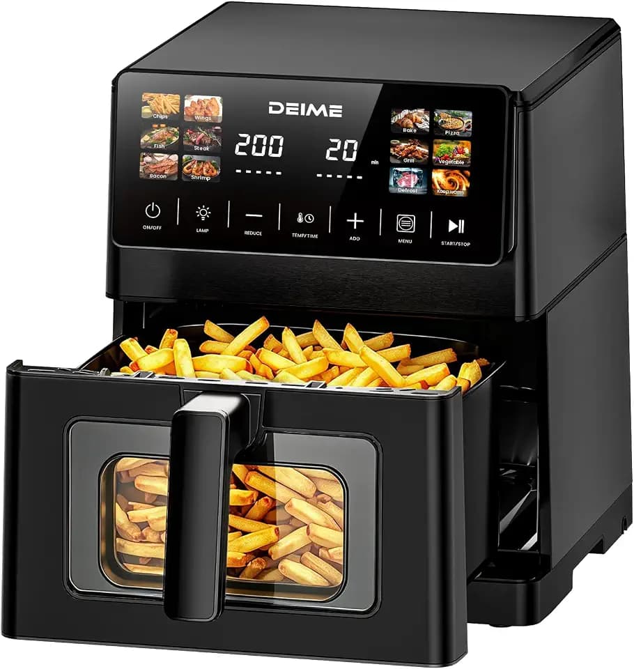 DEIME Air Fryer 10 QT, 2100W Large Capacity with 12 Preset, Visual Cooking Window, Non-Stick Basket, Recipe Included 1800w