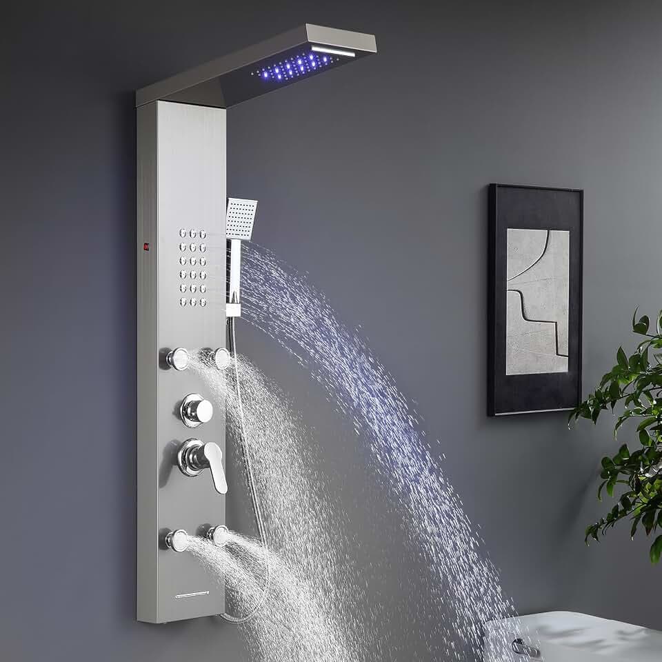 POPFLY 5-In-1 LED Stainless Steel Shower Panel Tower System