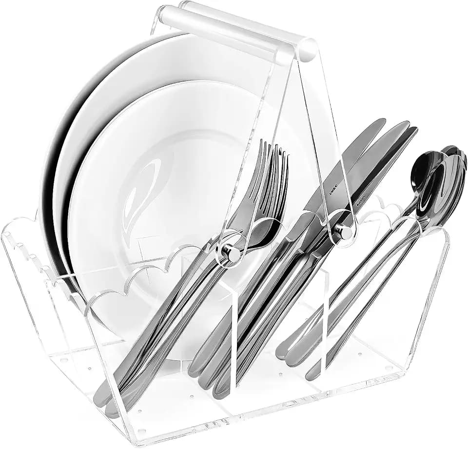 Scalloped Silverware Organizer,Clear Acrylic Utensil Caddy