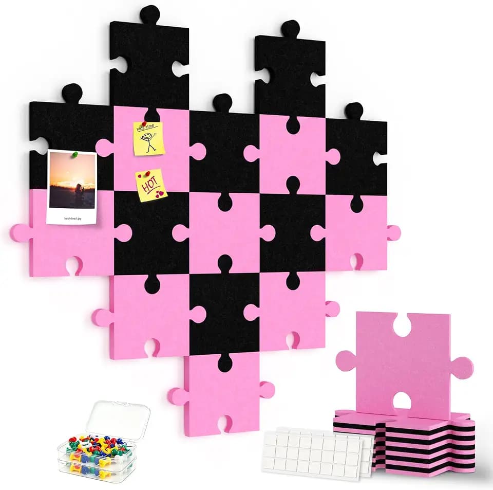 Large Felt Bulletin Board, 16-Pack Cork Board Alternative for Walls Decor, with 60Pushpins, 80Damage-Free Adhesive, DIY Shape Frameless Collage Set for Office, Home, Classroom