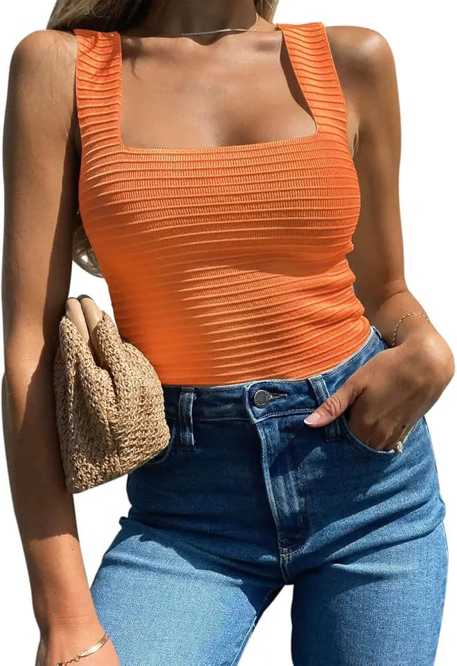 BZB Womens Ribbed Tank Tops 2026 Summer Sleeveless Square Neck Shirts Casual Slim Fitted Knit Shirts