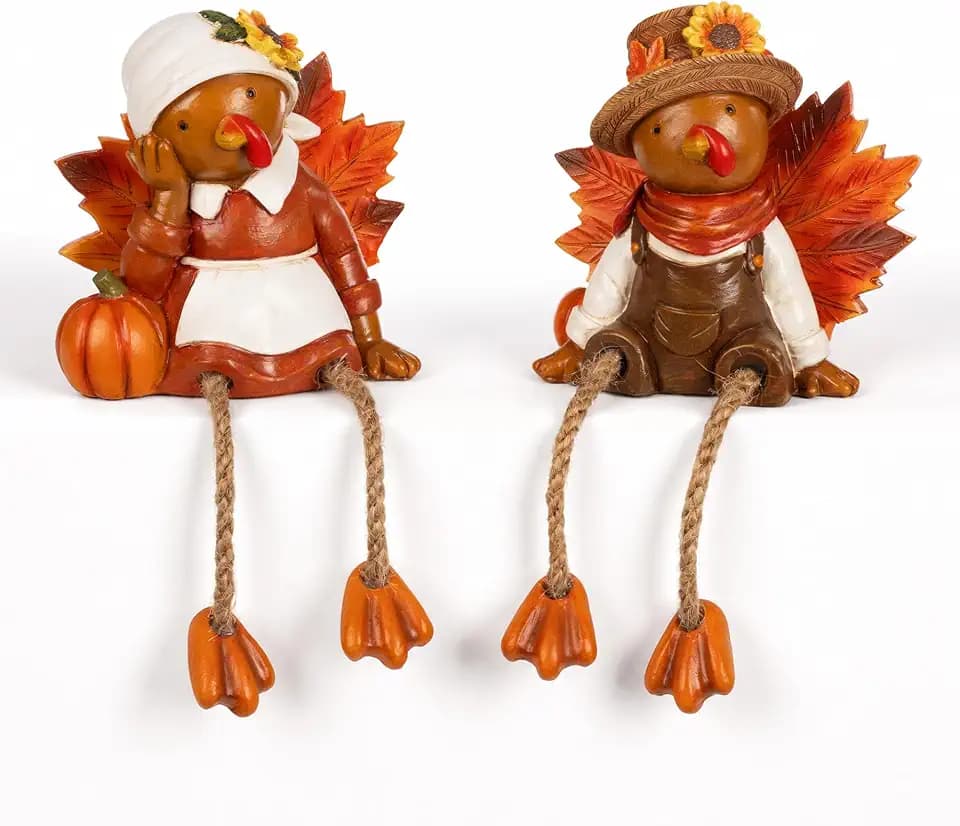 TISEJOY Thanksgiving Turkey Decorations, Resin Turkey Figurines 1 Pair